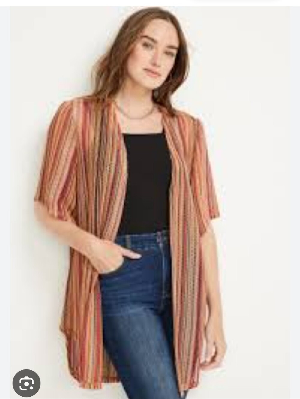 Maurices Multi-Color Open-Weave Striped Cardigan